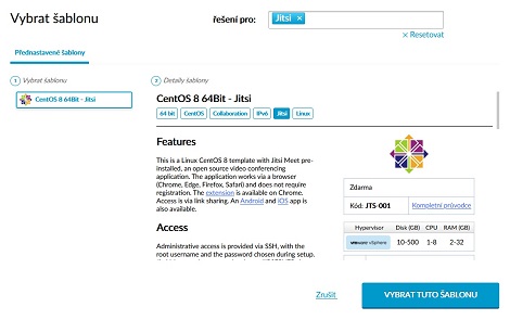Volba vyhrazené šablony Jitsi Meet