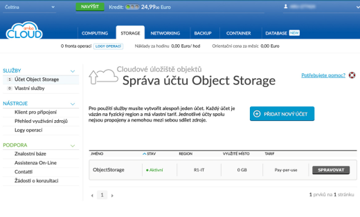 Správa Obejct Storage účtu Správa Obejct Storage účtu