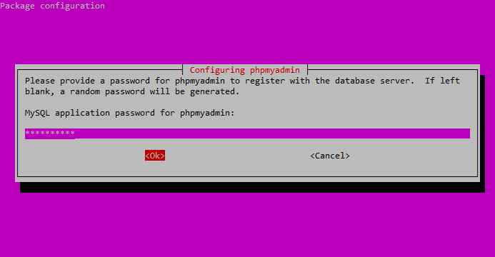 phpMyAdmin Package Configuration Confirm phpMyAdmin Password