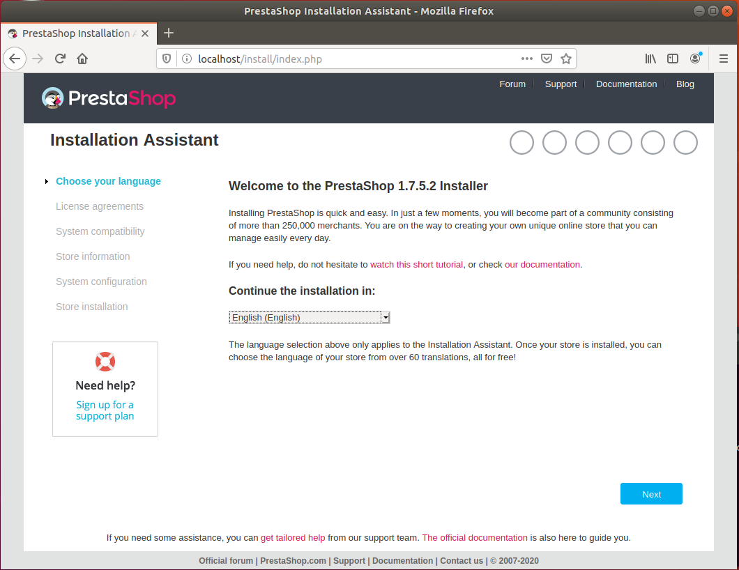 Prestashop installation